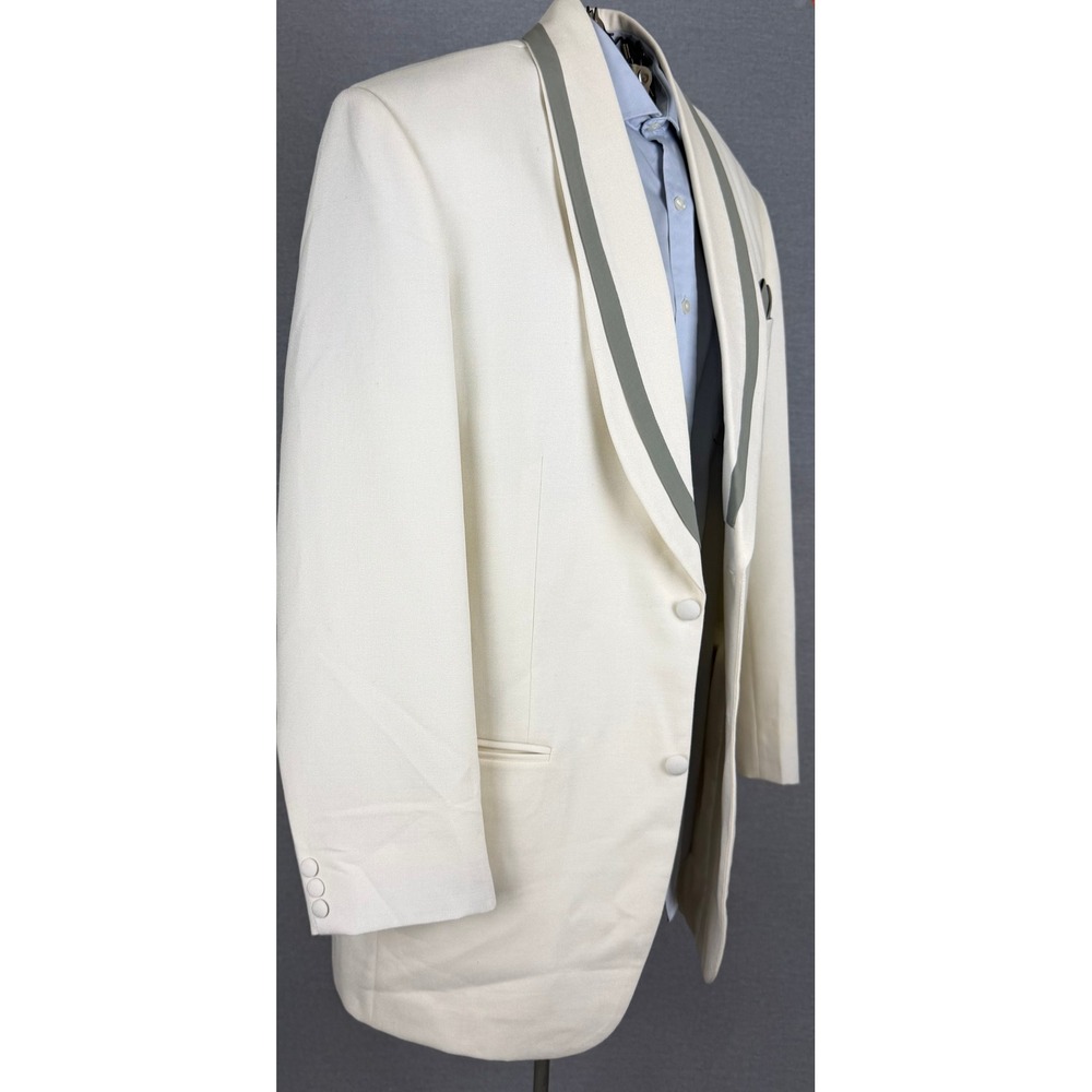 Vintage Bespoke Mens Dinner Jacket 44L Cream White Grey Shawl Lapel Tuxedo Coat